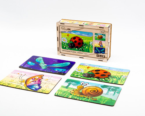 Drewniane puzzle „Owady 4 w 1” dla dzieci od 3 roku życia