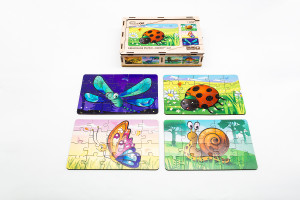 Drewniane puzzle „Owady 4 w 1” dla dzieci od 3 roku życia