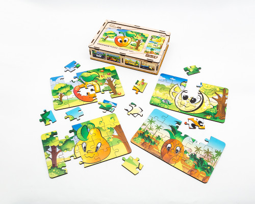 Drewniane puzzle „Owoce 4 w 1” dla dzieci od 3 roku życia
