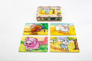 Drewniane puzzle „Zwierzaki rodzinne 4 w 1” dla dzieci od 4 roku życia